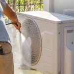 Air,Conditioning,Compressor,Outdoor,Unit,Cleaning,Service,With,Water,Spray